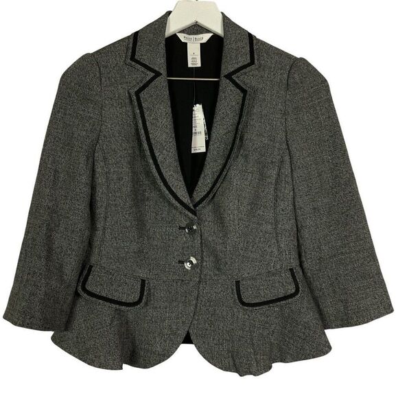 NWT White House Black Market Womens Textured Blazer Jacket Size 0 Black & White - Picture 2 of 14
